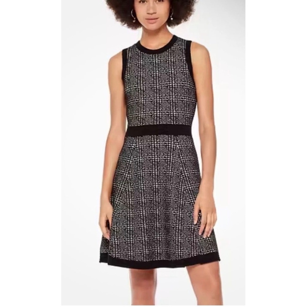 Kate Spade New York Black White Tweed Knit‎ Fit Flare Sweater Dress Small